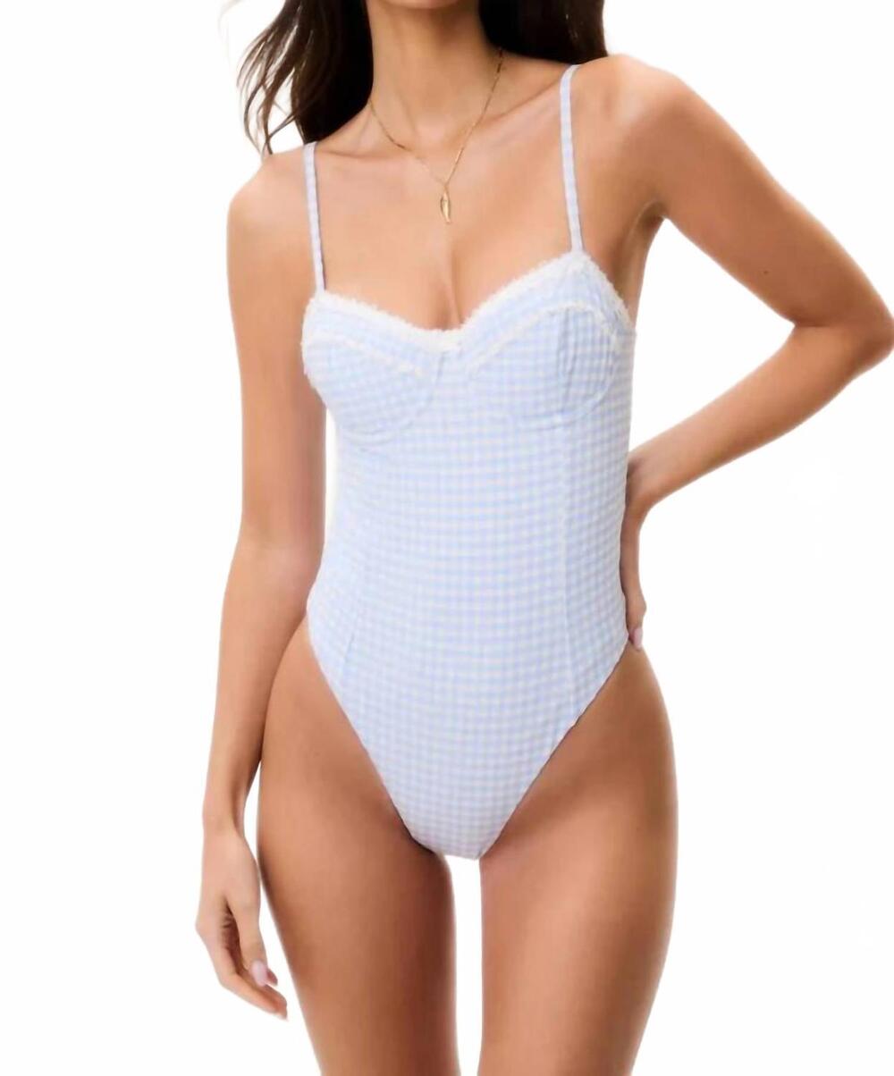 NEW LOVESHACKFANCY women's olivienne gingham swimsuit in blue